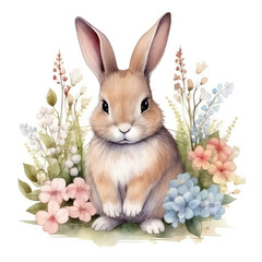 Adorable Bunny with Pastel Floral Arrangement