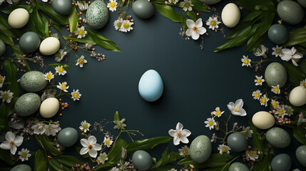 A single blue Easter egg in the centre of the table, Generative AI - 752975571