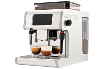 White Coffee machine PNG isolated on white and transparent background - coffee shop drinks advertising concept - coffee shop banner