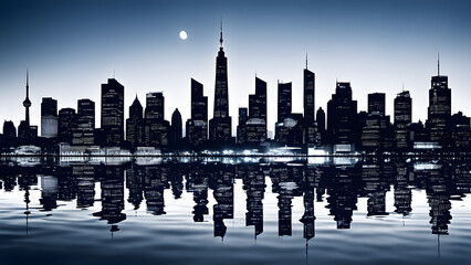 A photo of the skyline of stunning buildings with a stunning city night view. generative AI.