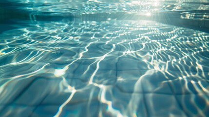 sunlight reflections on the bottom of a swimming pool. - obrazy, fototapety, plakaty