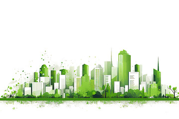 Fototapeta premium wide 3D cityscape model in shiny green isolated on a Transparent background. Generative AI