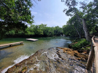 nature, water, tree, waterfall, green, sky, blue 