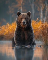 Fototapeta premium Large brown bear at fall forest