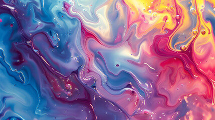 Colorful swirling liquid abstract background in shades of pink, blue, and red with flowing...