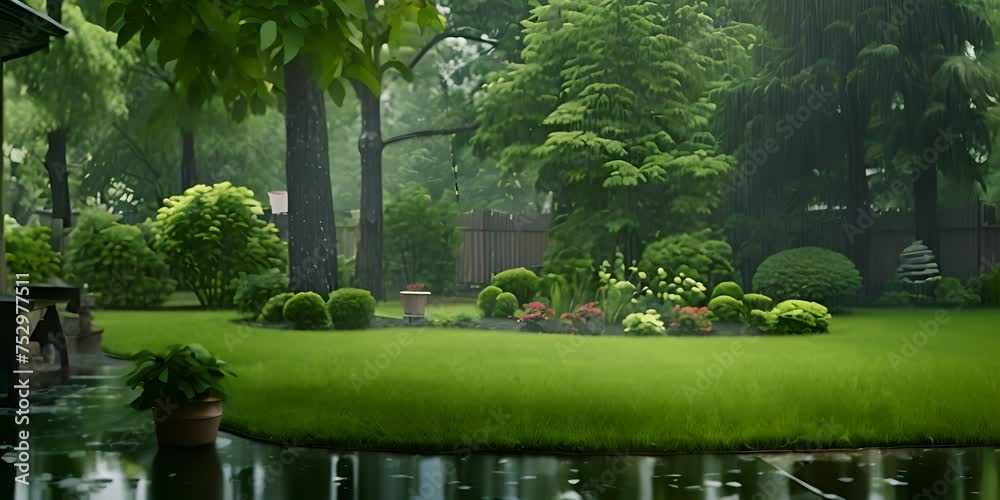 Canvas Prints Spring rain yard. Beautiful lawn. 4K Video