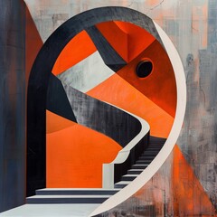Abstract staircase with art on the wall
