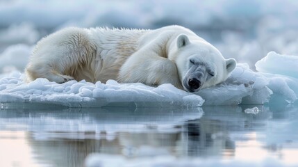 polar bear sleep on ice - obrazy, fototapety, plakaty