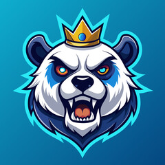 Angry Panda with Blue Shine Eye and King Crown, Digital Illustration, Wild Animal Artwork