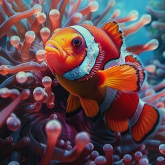 Real clown fish with anemone