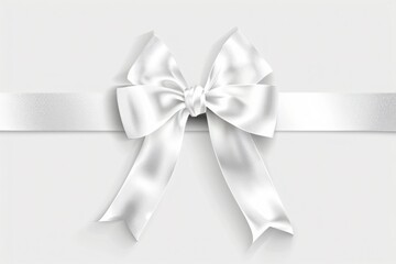 White Ribbon Bow  shiny satin with shadow long horizontal ribbon, ribbon for decorating your wedding invitation card, mothers Day, white ribbon bow isolated on white, birthday