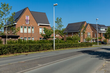 Utrecht, the Netherlands. 20 August 2023. Private solar panels on a detached family house integrated on the roof. View of solar panels (solar cell) in the roof house