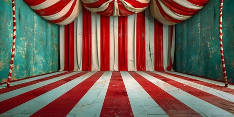 Vintage circus tent backdrop with traditional red and white stripes. Concept Circus Tent Backdrop, Vintage Decor, Red and White Stripes, Traditional Theme
