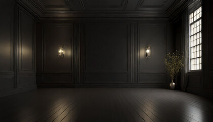 Empty elegant dark room at night with copy space ai generated