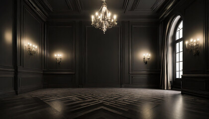 Empty elegant dark room at night with copy space ai generated