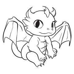 baby dragon, vector illustration line art