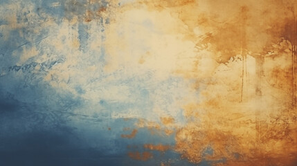 Warm grunge abstract art background with blue and gold accents