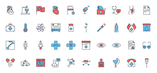 Medical Vector Icons Set. Line Icons, Sign and Symbols in Outline Fill Design Medicine and Health Care with Elements for Mobile Concepts and Web Apps. Collection Modern Infographic Logo and Pictogram