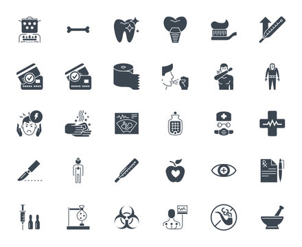 Medical Vector Icons Set. Glyph Icons, Sign and Symbols in Solid Design. Medicine, Health Care and Coronavirus COVID 19 pandemic. Mobile Concepts and Web Apps. Modern Infographic Logo and Pictogram