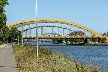 Utrecht, the Netherlands. 3 June 2023. Hogeweidebrug (Gele brug), a bridge from  2008, it crosses the Amsterdam-Rijnkanaal, Utrecht