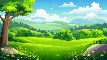 Fotobehang nature of scenery of Europe with green pland and grass cartoon design © Terd486