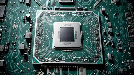 Fototapeta premium Close-up of electronic circuit board with processor, microchip.
