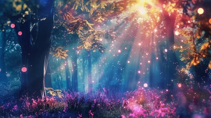 Crédence de cuisine en verre imprimé Forêt des fées Magical forest scene with abstract light effects and fantasy colors