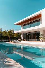 A modern house with a swimming pool