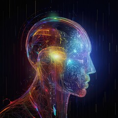 Futuristic Human Head with Digital Brain Concept