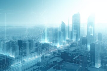 Futuristic Smart City with Digital Network Overlay