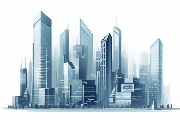 Modern City Skyline with Skyscrapers Illustration