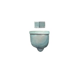 Ceramic toilet bowl, bathroom appliances, toilet bowl.Watercolor illustration highlighted on a white background.