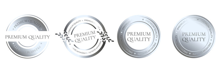 Premium quality products. Silver sticker, label, badge, icon and logo. Vector illustration