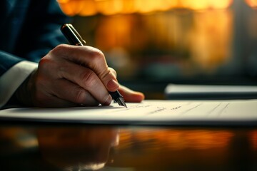 Close-up of a businessperson signing a document.
