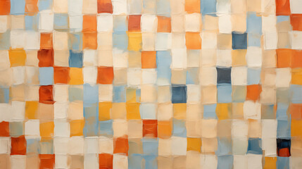 Warm-toned abstract art background with grid of orange and blue squares