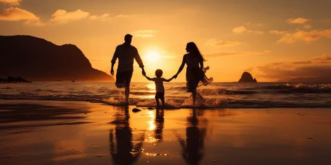 Fototapeten Happy Family Enjoying Sunset on the Beach © evening_tao