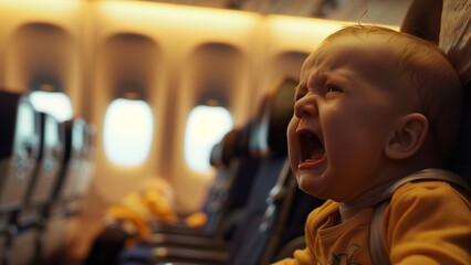 Crying at 30,000 Feet: A Baby’s Airplane Experience - obrazy, fototapety, plakaty