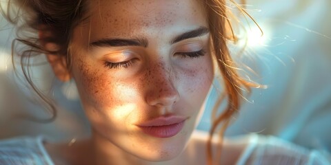 Woman indoors displaying sunburned skin with irritation due to sun exposure. Concept Sunburned Skin, Sun Exposure, Skin Irritation, Indoor Setting, Woman