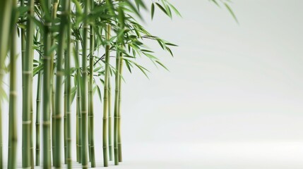 Fototapeta na wymiar A white background with bamboo illuminated by studio lighting,