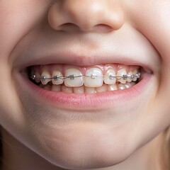 Close up of a mouth with dental braces. Dental concept.