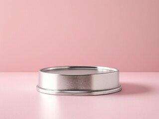 Silver podium for a cake stand on a pink background