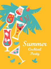 Summer Cocktail Party. Drinks logo. Bar Menu Design Template. Happy Hour. Vector illustration banner