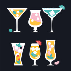 Summer Cocktail Party. Drinks logo. Bar Menu Design Template. Happy Hour. Vector illustration banner