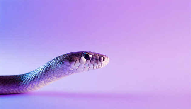Close-up snake head, minimalism, light purple gradient background