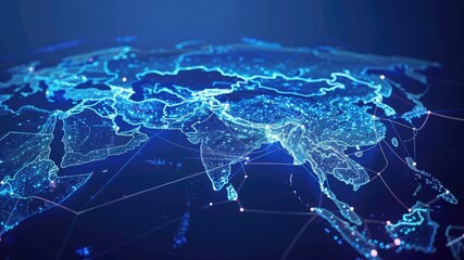 Explore the dynamic nexus of data transfer, cyber technology, and telecommunication with an abstract digital map showcasing South Asia—an embodiment of Asian global network and connectivity. - obrazy, fototapety, plakaty