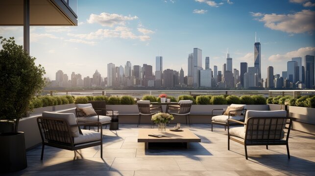 Luxury Terrace With Stunning City Skyline View