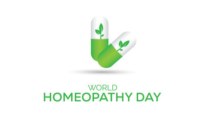 World Homeopathy day observed every year in April. Template for background, banner, card, poster with text inscription.