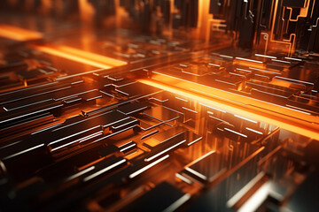 3d Abstract technology background orange color