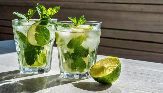 Mojito drinks on a Table with Beautiful Lighting and shadows from the window