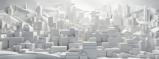 Futuristic White 3D Render of City Model - obrazy, fototapety, plakaty
